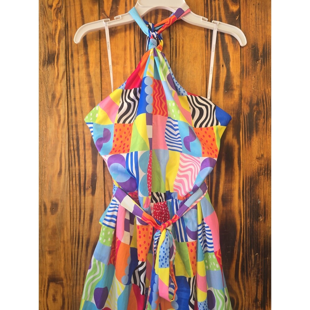 Eloquii Colorful Pattern Halter Jumpsuit Sash Waist, Women's 14